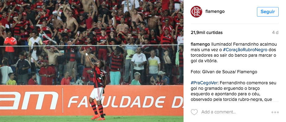 Fernandinho em destaque no Insta no Mengo. (Reprodução)