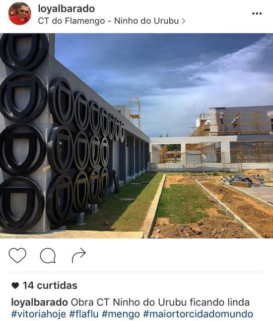 Esqueleto das estruturas do logotipo do Ninho que vai "abraçar" o CT. Foto Reprodução Instagram