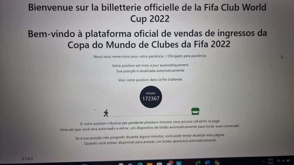 Fila com 172 mil e 367 pessoas para comprar ingressos para o Mundial de Clubes