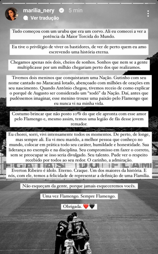 Texto publicado nos stories da Marília