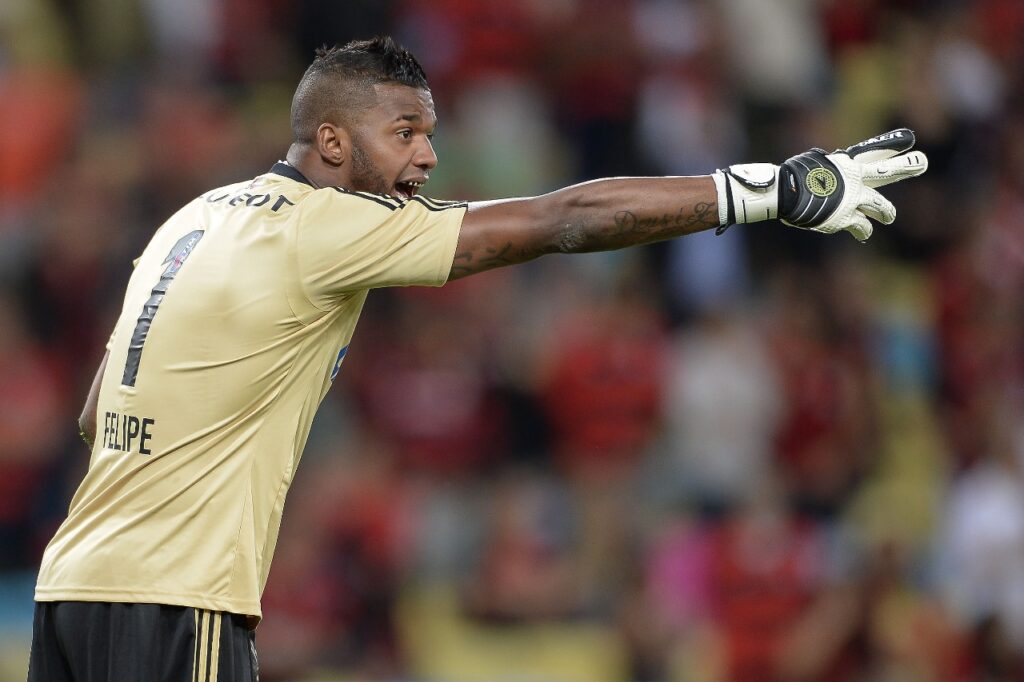 Felipe faz sinalização e grita durante jogo do Flamengo contra o Cruzeiro pela Copa do Brasil de 2013