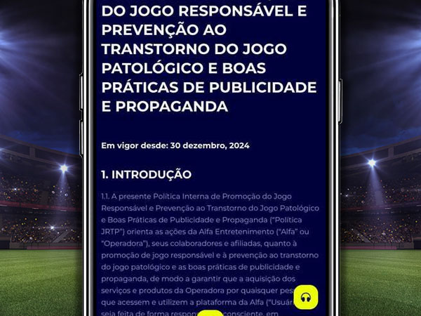 A plataforma mostra preocupação com o jogo responsável.