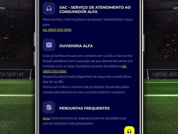 Suporte ao cliente completo na Alfa bet.