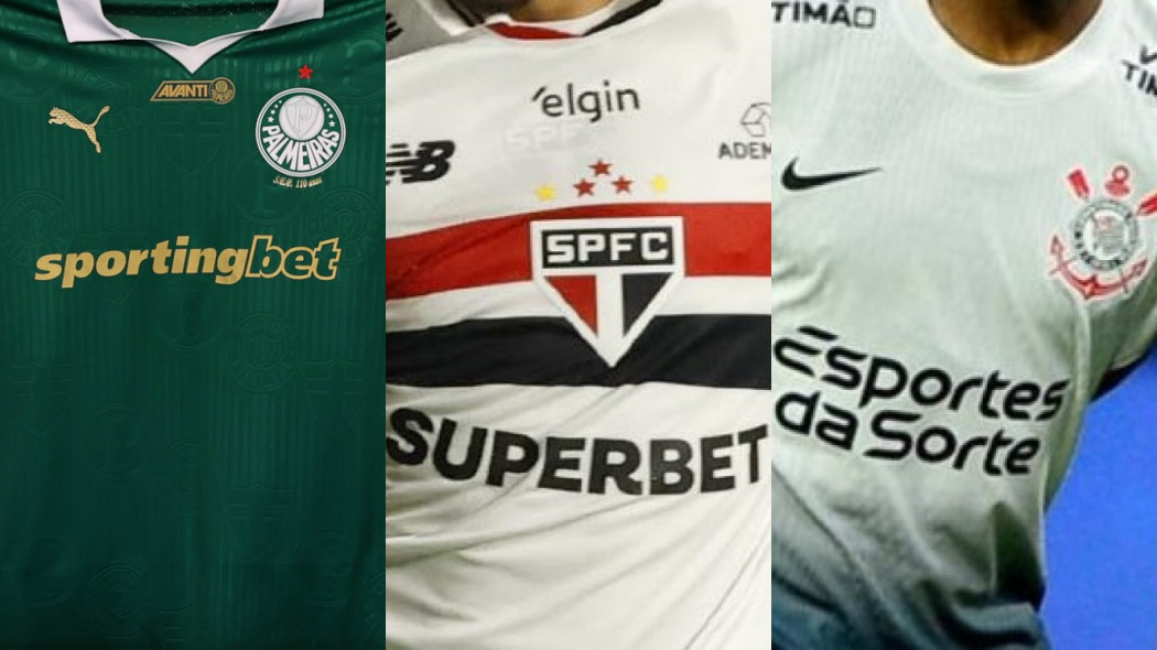 Camisas de Palmeiras, São Paulo e Corinthians.