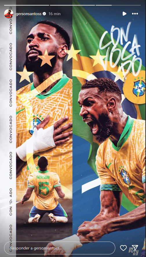 Gerson celebra convocação Seleção Brasileira