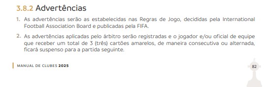 Regra presente no Manual de Clubes da Copa Conmebol Libertadores 2025