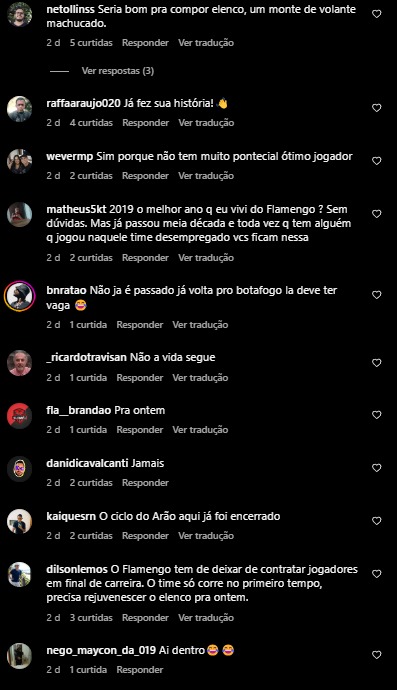Comentários de torcedores sobre uma possível volta de Arão