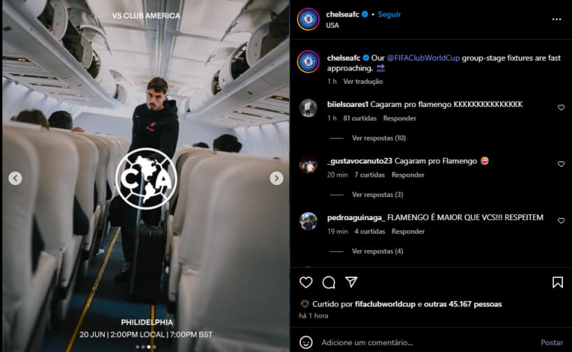 Gafe do Chelsea em postagem no Instagram