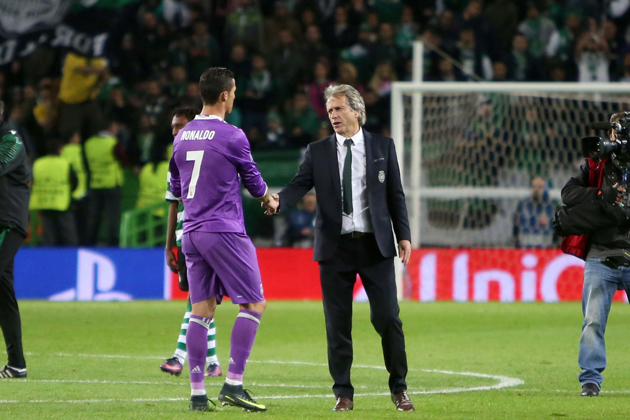 Cristiano Ronaldo e Jorge Jesus após Real Madrid x Sporting