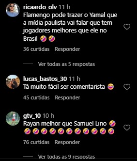 Torcedores criticam comparações entre Samuel Lino e outros jogadores
