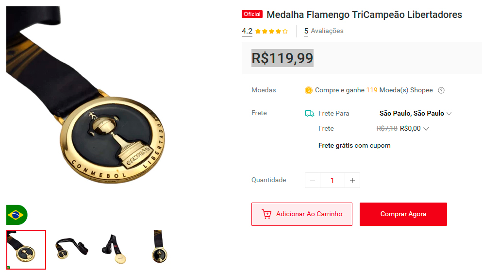 Medalha da Libertadores de 2022 na Shopee