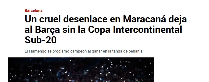Marca lamenta derrota do Barcelona para o Flamengo no Intercontinental Sub-20
